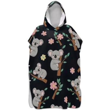 Imagem de Joisal Roupão de mudança de poncho de surfe preto com desenho animado fofo coala para toalha de praia com capuz Adul Poncho masculino plus size com capuz