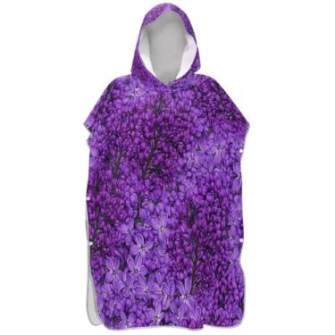 Imagem de Joisal Poncho de surf floral flores roxas trocador para adultos ponchos de praia vestíveis para homens toalha de natação com capuz