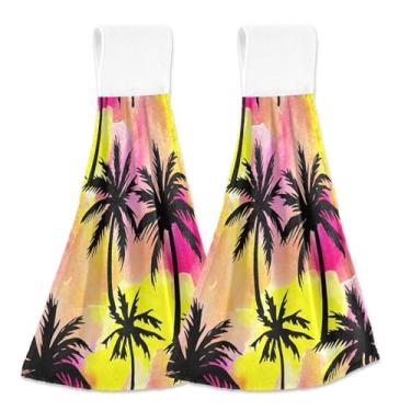 Imagem de Palmeiras pretas aquarela cucoloris toalhas de mão penduradas para cozinha conjunto de 2 toalhas de mão de cozinha fofas ultra absorventes, 46 x 35 cm