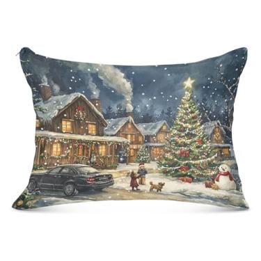 Imagem de Capa de almofada azul para cabine de Natal tamanho padrão 50 x 66 cm capas de travesseiro macias com zíper durável