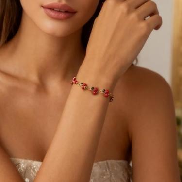 Imagem de Pulseiras de cereja douradas para mulheres, pulseira de cerejeira, joias para mulheres, presentes de dia dos namorados, presentes de amizade, Medium, Latão, Sem Pedra Preciosa