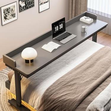 Imagem de HGTRH Mesa sobreposta de altura ajustável para laptop com rodas, mesa de trabalho sobre a cama com defletores, mesa de cama móvel para casa, mesa de cama com rodinhas de hospital, quarto E 130 cm