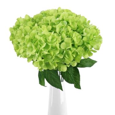 Imagem de IPOPU Flores artificiais de hortênsia de 48 cm, 2 peças de buquês grandes de hortênsias falsas de seda para decoração de casamento em casa, centros de mesa, arranjos florais (verde claro)