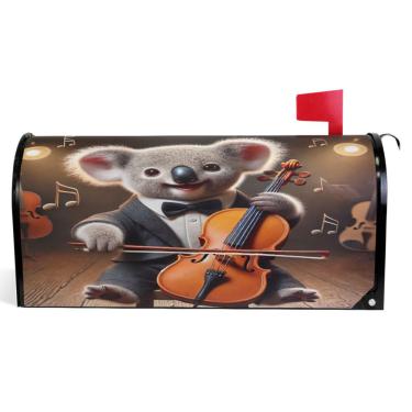 Imagem de TSENQUE Capas de caixa de correio de outono magnéticas sazonais outono caixa de correio envoltório vinil fazenda decoração de caixa de correio ao ar livre bonito coala violoncelo serenata tamanho