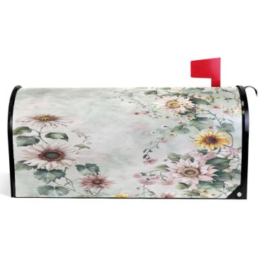 Imagem de TSENQUE Capas de caixa de correio magnéticas florais vintage verdes decorativas vinil caixa de correio envoltório verão férias à prova de intempéries decoração de caixa de correio tamanho padrão 52,56