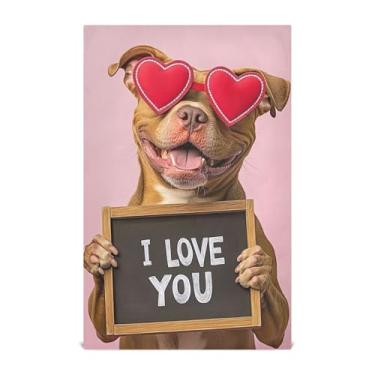 Imagem de Joisal Toalhas de prato fofas de cachorro com coração de dia dos namorados para cozinha toalha de mão de chá decorativa panos fofos panos absorventes de banheiro 45 x 71 cm, pacote com 4