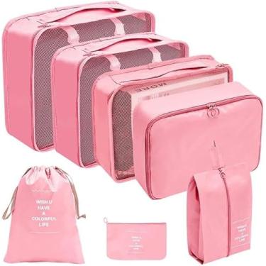 Imagem de Kit 7 peças ORGANIZADORAS para MALA de viagem completa necessaire incluso (ROSA)