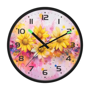 Imagem de SEHANY Herb Wildflower Relógio de parede silencioso sem tique-taque relógio redondo operado por bateria 30 cm controle de som luz noturna relógios de parede para sala de estar, cozinha, quarto