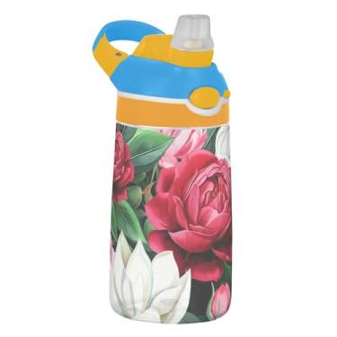 Imagem de Maximalism Garrafa de água esportiva portátil infantil 473 ml com tampa de canudo 473 ml Tritan reutilizável para viagem infantil à prova de vazamento, alça de transporte