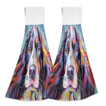 Imagem de Joitme Lindas toalhas de mão coloridas com estampa de cachorro com laço, pacote com 2 toalhas de gravata de lã coral absorvente para cozinha e banheiro