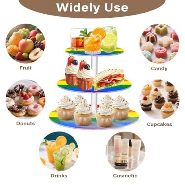 Imagem de Suporte de cupcake para festa do chá, 3 camadas, redondo, formato de bandeira do orgulho LGBT, exibição de arco-íris, torre de cupcake, para aniversário, casamento, sobremesa, bandejas de servir para