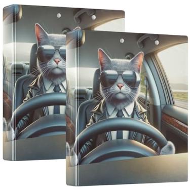 Imagem de Fichário engraçado de 3 anéis de carro para dirigir gato de 3 cm comporta 200 folhas de fichário de portfólio extravagante anel redondo fichário de escritório, 31,5 x 27 x 6 cm, 1 pacote