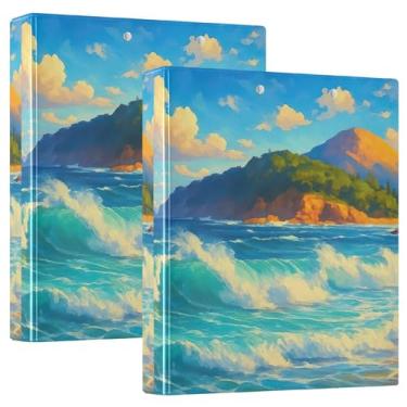 Imagem de Fichários personalizados vibrantes com ondas batendo paisagem marítima de 3 cm, 3 anéis, 200 folhas, fichário planejador, 31,5 x 27 x 6 cm, 1 pacote