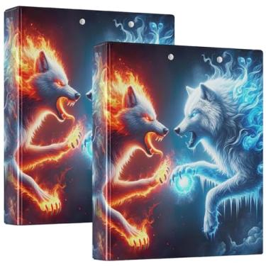 Imagem de Fichário Wolves on Fire Fighting Animal de 3,8 cm, 3 anéis, comporta 200 folhas, fichário de caderno, anel redondo, 31,5 x 27 x 6 cm, pacote com 2