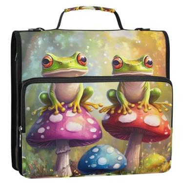 Imagem de Fichário fofo de sapos Mashroom com zíper, fichários resistentes, fichário escolar com alça