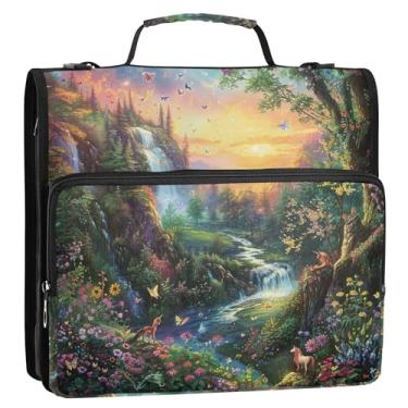 Imagem de Organizador de fichário grande com zíper, 3 anéis, 3 anéis, paisagem Sprint, cenário de floresta, vários bolsos, pasta de portfólio grande, bolsa escolar com alça de ombro