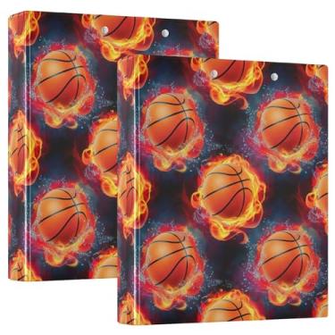 Imagem de Fichários de basquete Fire Black de 3 cm, 3 argolas, 200 folhas, durável, pastas, anéis redondos, 31,5 x 27 x 6 cm, pacote com 2