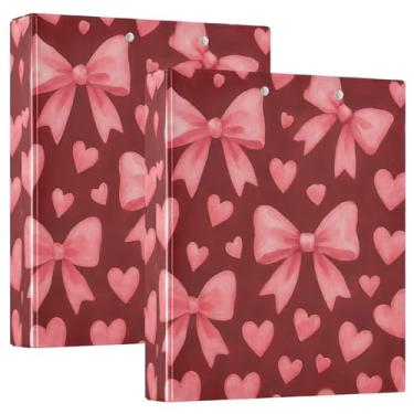 Imagem de Fichários fofos com laços rosa com corações de 3 cm com 3 anéis para guardar 200 folhas, pastas divertidas para portfólio, anel redondo, 31,5 x 27 x 6 cm, 1 pacote