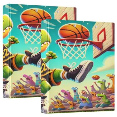 Imagem de Fichário de basquete com 3 anéis verdes de dinossauro, 1 pacote com 3 anéis, 3 argolas com prancheta