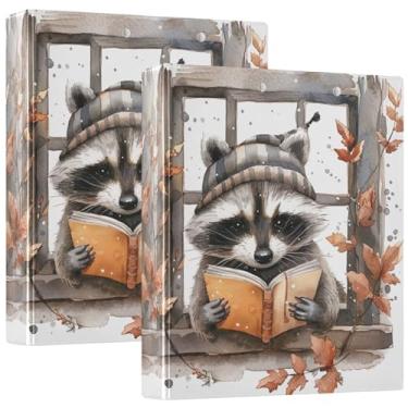 Imagem de Fichários personalizados engraçados de guaxinim de 3,8 cm com 3 anéis para guardar 200 folhas, fichário redondo com estampa de portfólio, 31,5 x 27 x 6 cm, 1 pacote