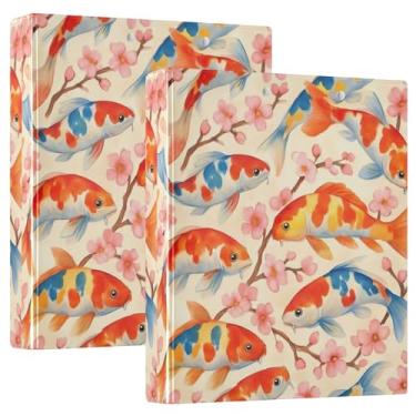 Imagem de Fichários coloridos com 3 anéis de flor de cerejeira peixe Koi 3 cm comporta 200 folhas, 3 pastas de anéis, anel redondo, fichário resistente, 31,5 x 27 x 6 cm, pacote com 2