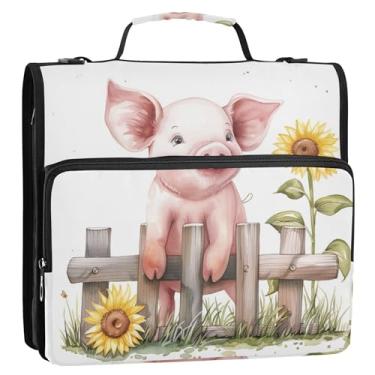 Imagem de Fichários grandes com 3 anéis, anel D de 3,8 cm em aquarela, fofo, organizador com zíper, vários bolsos, pasta de portfólio grande, bolsa escolar com alça de ombro