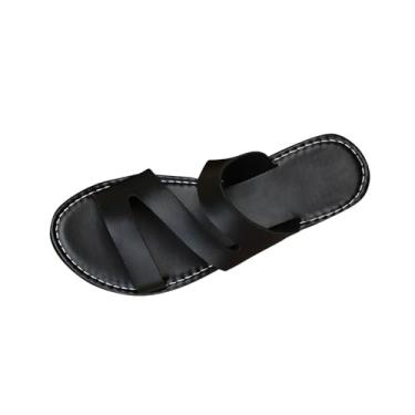 Imagem de Chinelos femininos casuais de cabeça redonda confortáveis sapatos casuais de praia, Preto, 36