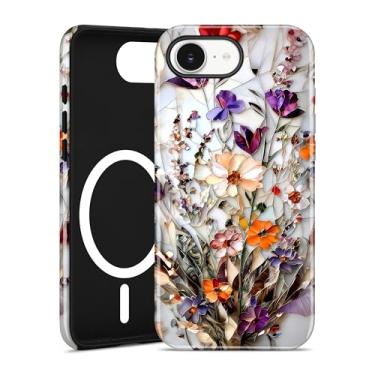 Imagem de Aitipy Capa de telefone com flores magnéticas para iPhone 16e, compatível com MagSafe, lindo vitral amarelo floral estético TPU macio e policarbonato rígido à prova de choque, capa protetora de