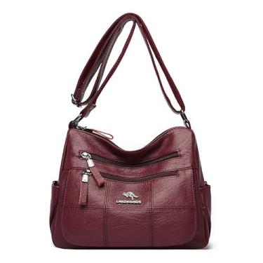 Imagem de Bolsa Transversal Feminina AOGUANDASHU em Couro Sintético, Marrom, Múltiplos Compartimentos com Zíper (vermelho)