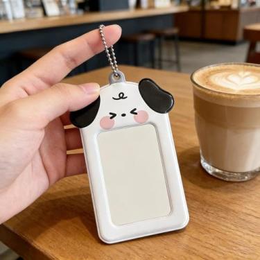Imagem de 1 porta-cartão fofo para mini cachorro, adorável crachá de identificação em forma de animal, acessório elegante adequado para escolas e escritórios (branco-preto)