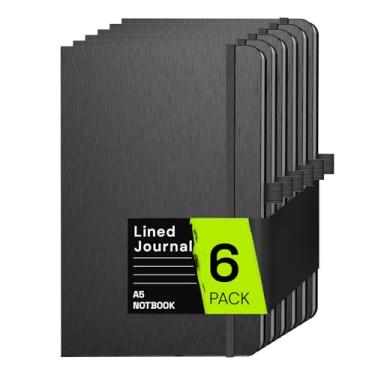 Imagem de ONAVIA Caderno de capa dura pautado papel 80GSM - preto, tamanho A5, pacote com 6