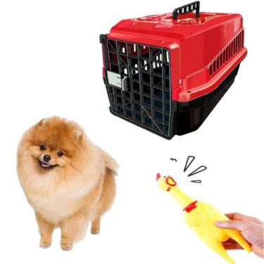 Imagem de Caixa Transporte Cachorro Médio N1 + Mordedor Galinha 16cm - MecPet