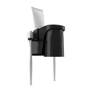 Imagem de Rack com Dispenser Automático de Creme Dental Espremedor Suporte Parede Copo Magnético 2 Slots ABS - Drenagem Rápida Ventilação Instalação Fácil para