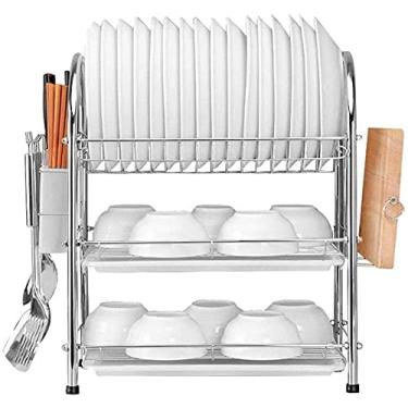 Imagem de Escorredor de pratos de aço inoxidável escorredor de pratos de cozinha rack de armazenamento A capacidade de carga é forte e não é fácil de agitar e danificar o organizador do contador