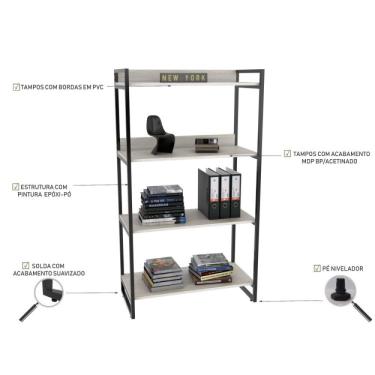 Imagem de Estante Multiuso 146cmx80cm com 4 Prateleiras Kuadra Compace Snow