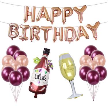 Imagem de Kit de balões de aniversário, 23 peças de papel alumínio de látex com banner