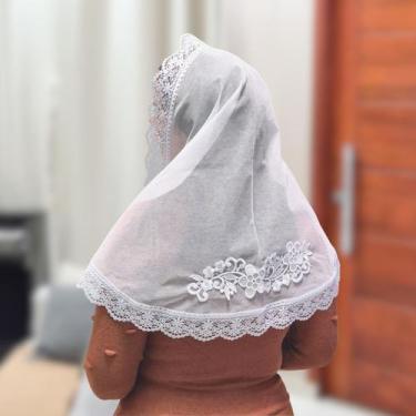 Imagem de Véu Ccb Congregação Cristã Aplique Floral Renda Guipir Adulto (Rosânge