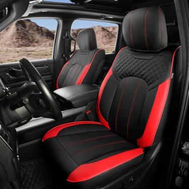 Imagem de FEINEPRO Capas de assento para Dodge Ram 1500 Crew Cab New Body 2014-2018, capa de assento de couro limitada Longhorn-Rebel-Laramie-Big Horn-Tradesman-TRX Capas de assento de caminhonete (preto