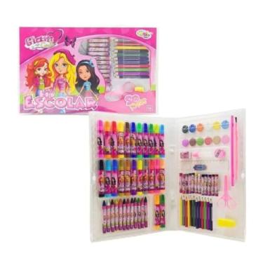 Imagem de Kit Desenho Infantil GLAM GIRLs 98 Peças com Estojo para Criar Pintar e Colorir