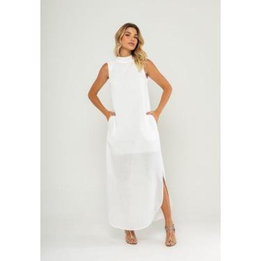 Imagem de Vestido Longo Gola Alta E Fenda Lateral Branco Salvatore, P