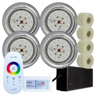 Imagem de Kit 4 Refletores Led 18w RGB Inox e Adaptadores Cano 50mm e Comando pa