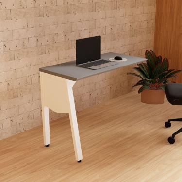 Imagem de Mesa Auxiliar 90cm de Acoplar com Tampo Chanfrado Pés Cavalete para Escritório Industrial Executive Cinza Sagrado / Branco