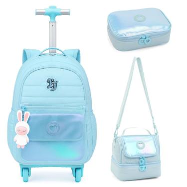 Imagem de Kit Mochila Rodas Lancheira Estojo Grande 4 Rodinhas Menina-Feminino