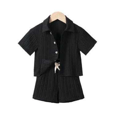 Imagem de Conjunto De Verão Para Meninos 2 Peças Camisa E Shorts Em Cor Sólida R