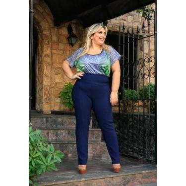Imagem de Calça Plus Size Legging Montaria Gorgurão Leg Canelada Cós Largo - Rem