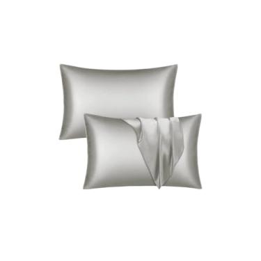 Imagem de Conjunto de 2 fronhas de cetim - Capas de almofada sedosas para cabelo e pele com fecho de envelope, semelhante a fronhas de seda, tamanho padrão, cinza