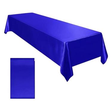 Imagem de Toalha de mesa retangular de cetim de casamento brilhante e lisa para decoração de mesa de jantar de casamento, banquete, aniversário (azul royal, 1 peça)