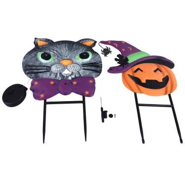 Imagem de Abóboras Gato Estacas Luz À Prova de Ferrugem Decoração de Quintal de Halloween com Efeito Brilhante Estaca de Lanterna de Abóbora de Metal para Jardim Pátio Decoração de Gramado