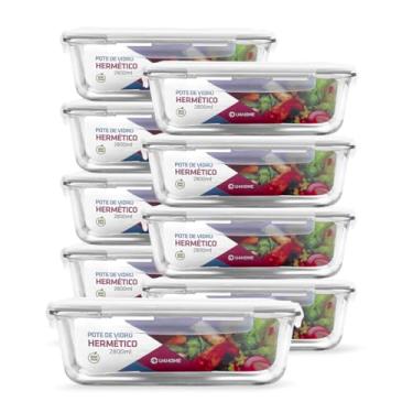 Imagem de Kit 9 Potes de Vidro Retangular com Tampa Hermética 2800ml (Branco)