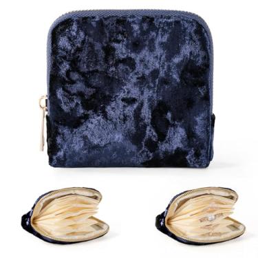 Imagem de SEIUACN Estojo de joias de viagem, antiarranhões e portátil, bolsa organizadora de viagem para anéis, pulseiras, colar, brincos, bolsa de joias pequena (azul)